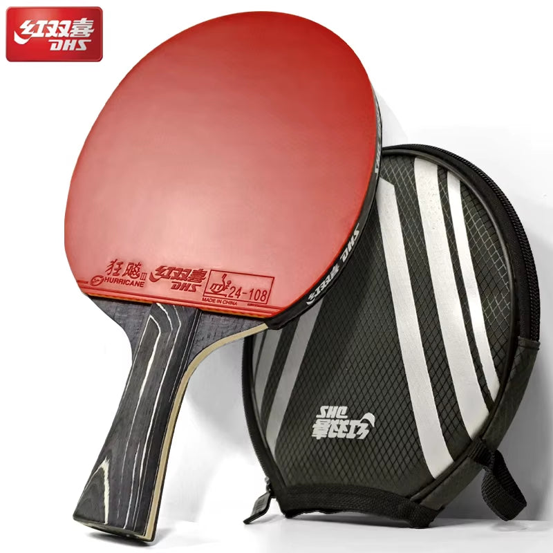 DIAMOND Black 7-Ply Table Tennis Racket with Hurricane 3 Rubbers - Professional Ping Pong Paddle Bat for Spin & Speed