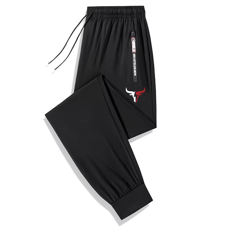 Bull Print Stretchy Quick Dry Pants Trousers for Men Spring Fall Hiking Fishing Running Workout Sweatpants with Zipper Pockets