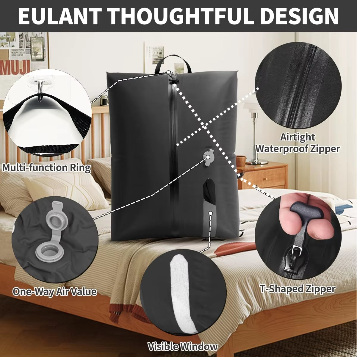 Travel Vacuum Sealed Bag, Professional Luggage Vacuum Compression Bag, Reusable Vacuum Bag, save 60% Space
