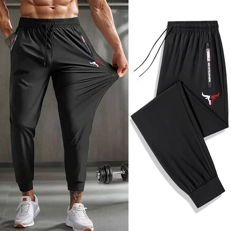 Bull Print Stretchy Quick Dry Pants Trousers for Men Spring Fall Hiking Fishing Running Workout Sweatpants with Zipper Pockets